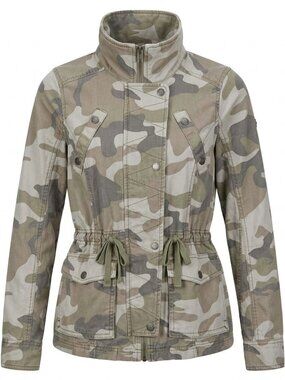 Hollister Camo Utility Field Jacket - Drawstring Waist - Military Green/Tan - S